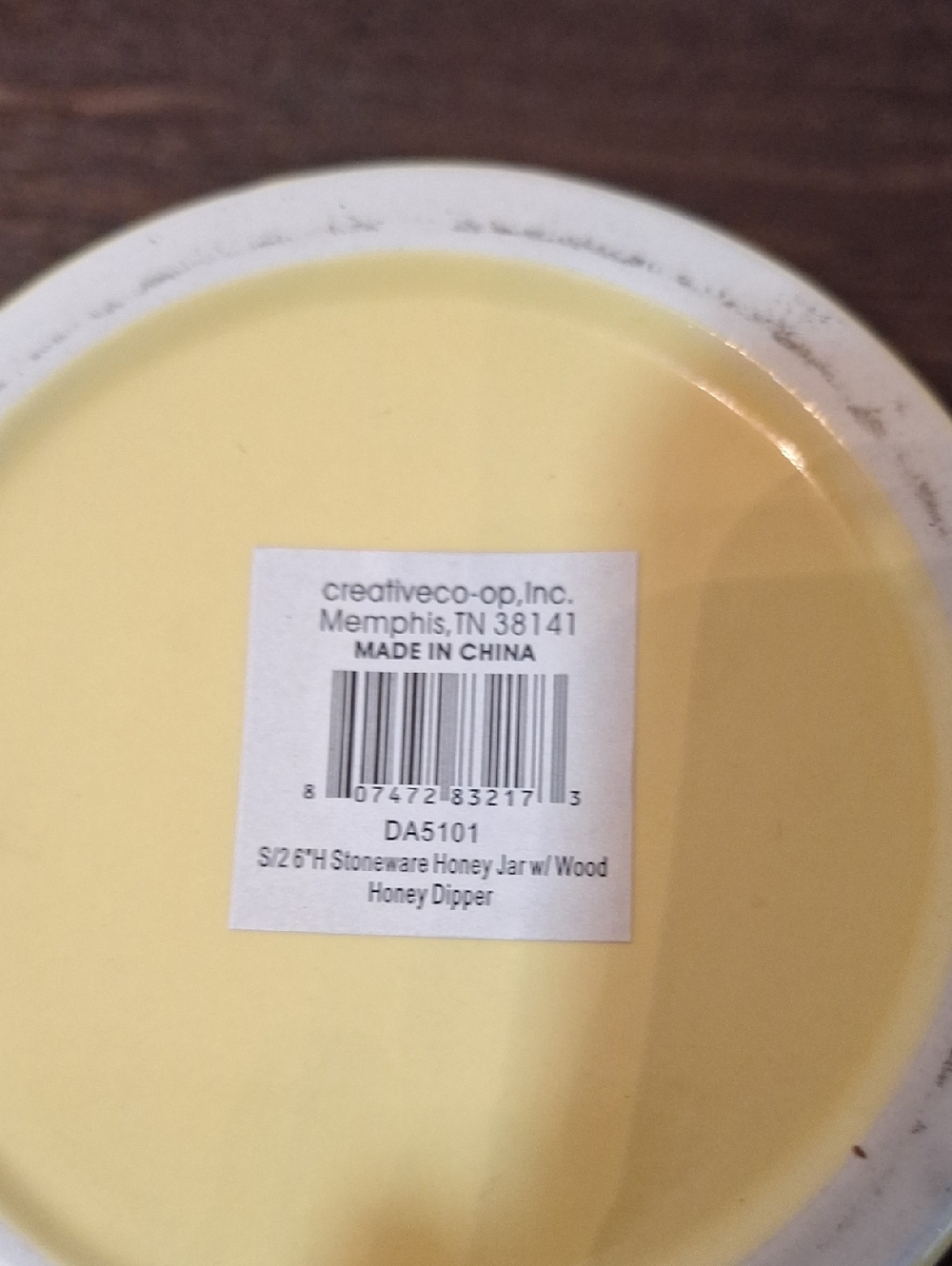 Creative Co-Op Yellow Beehive Ceramic Honey Jar with Wooden Dipper 6"x4" - Picture 5 of 5